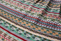 Multicolor striped rayon fabric with ornate boho motifs