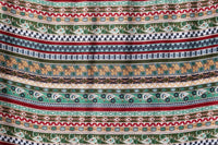 Multicolor patterned rayon fabric with repeating border stripes