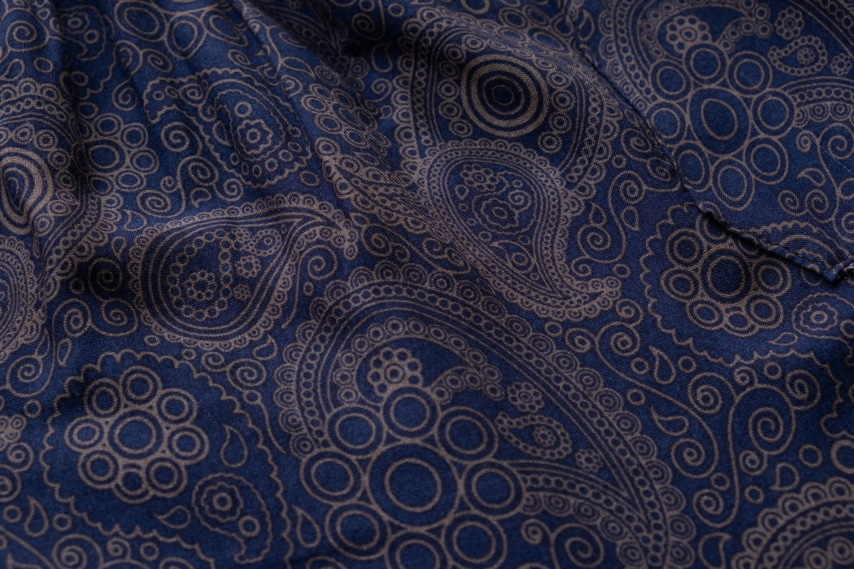 Navy paisley print rayon fabric for flow pants