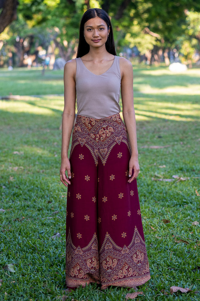 Burgundy Palazzo Star Pants Palazzo Hippie Pants 