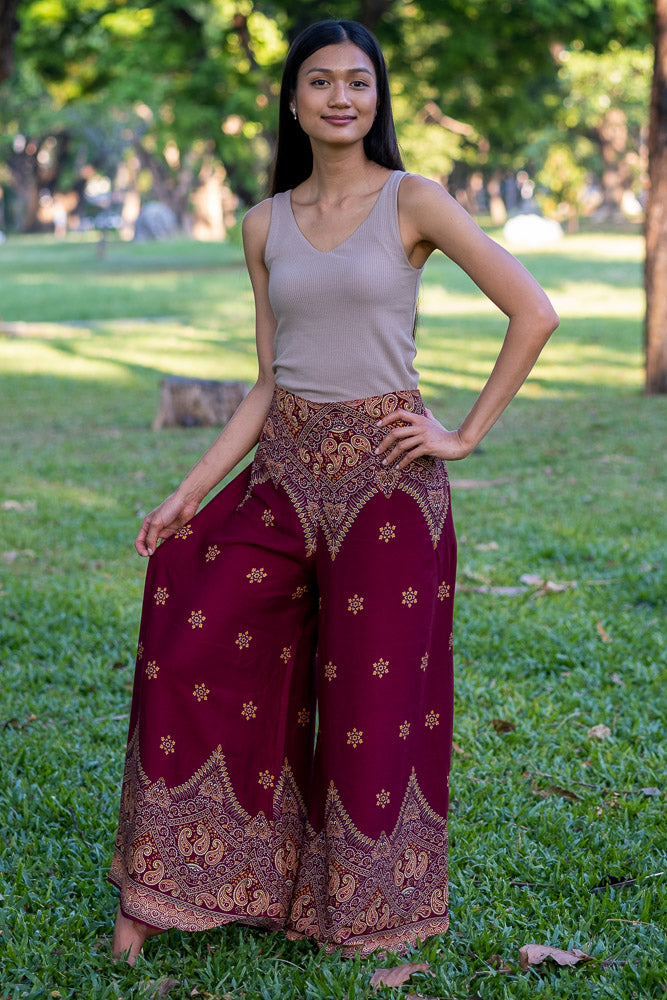 Burgundy Palazzo Star Pants Palazzo Hippie Pants 