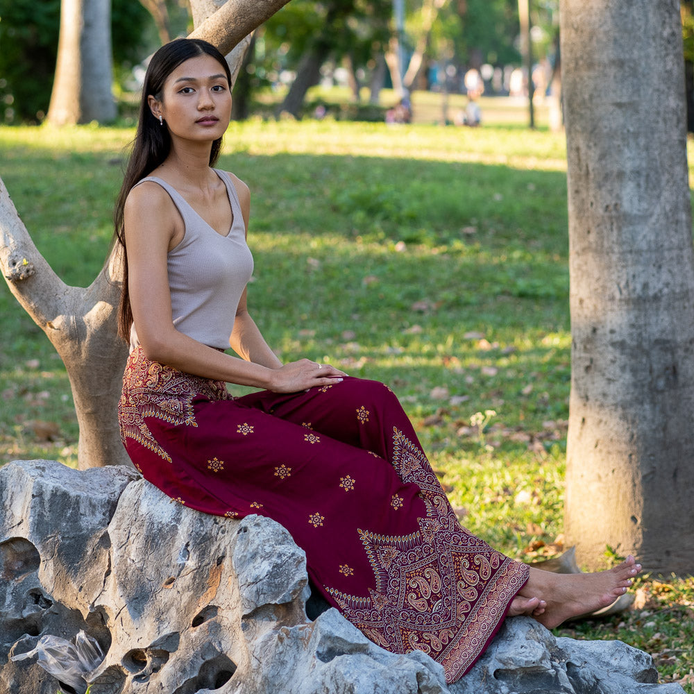 Burgundy Palazzo Star Pants Palazzo Hippie Pants 