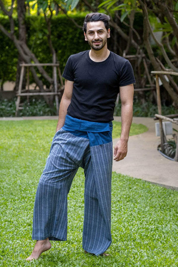 Men's Premium Indigo Striped Fisherman Pants Menswear Hippie Pants 
