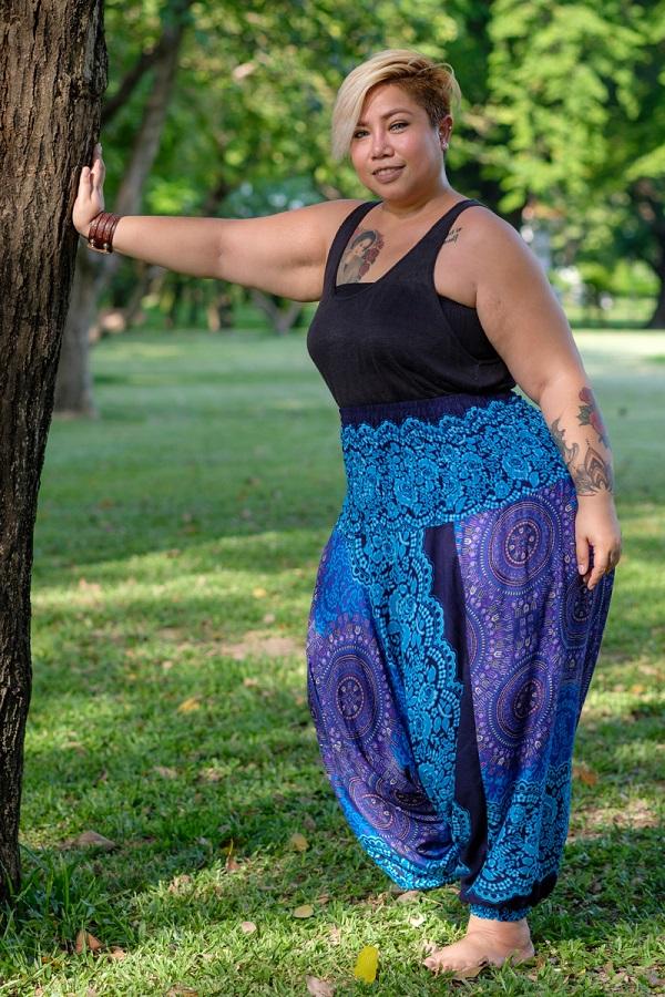 Pantalones Talla Grande Turquesa con Flores