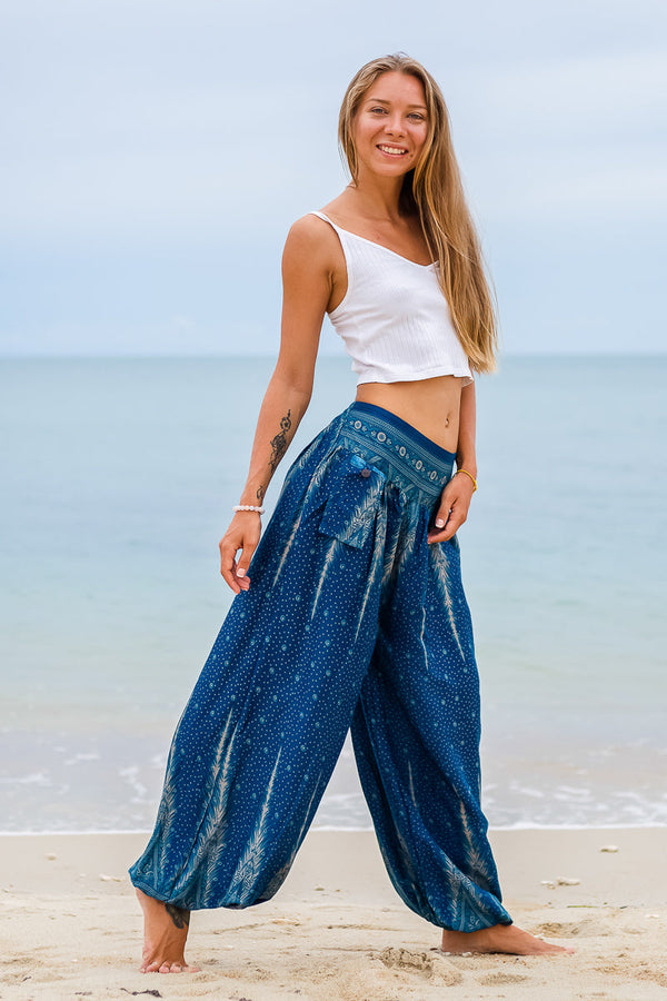 Royal Blue Feather PantsYoga Pants