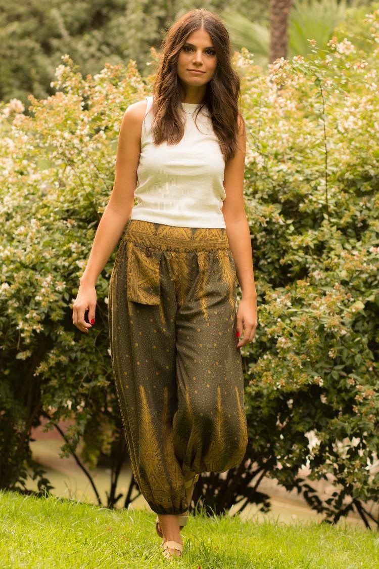 Olive Green Feather Pants